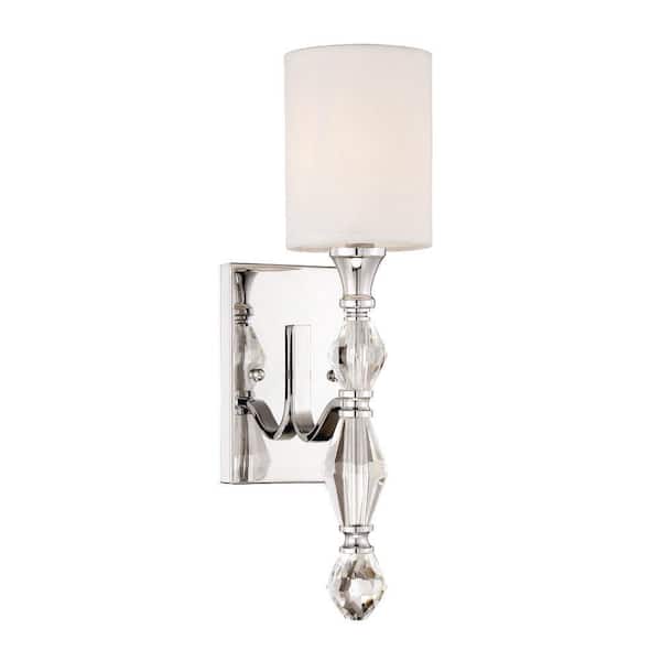 Designers Fountain Evi 4.5 in. 1-Light Chrome Glam Wall Sconce with White Linen Shade