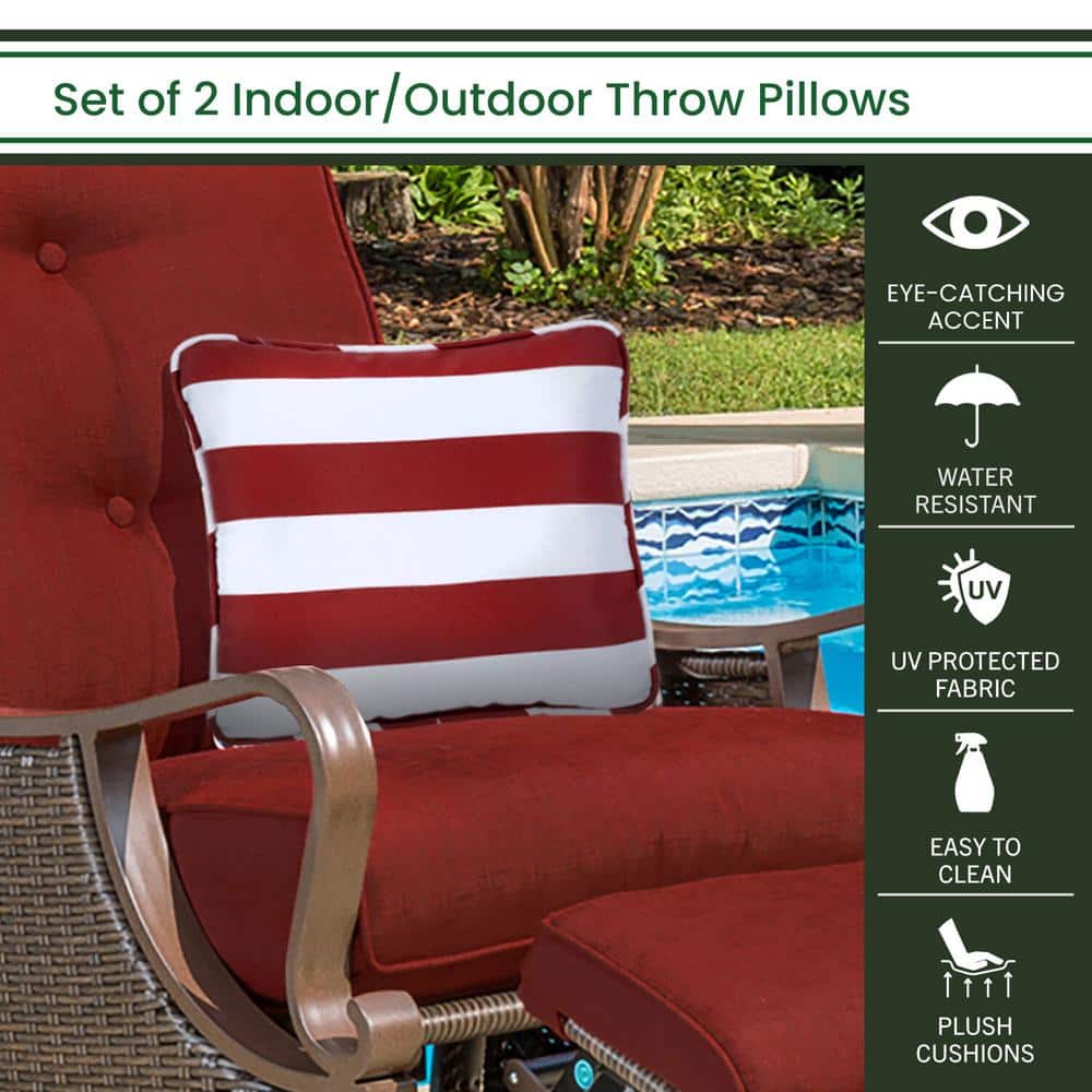 Red and White Striped Square Indoor/Outdoor Throw Pillow Set