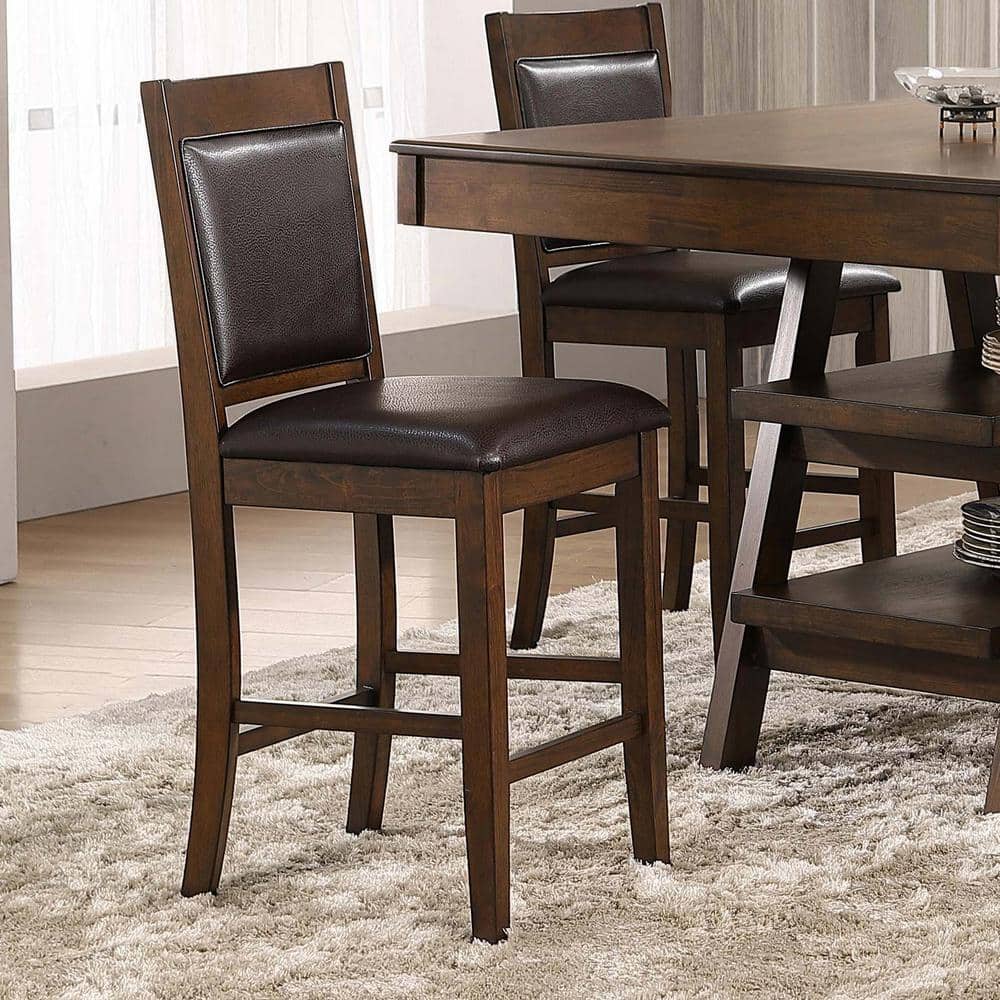 Walnut and Brown Faux Leather Transitional Counter Stool
