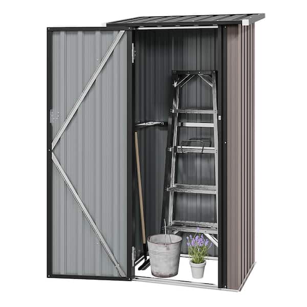 Sizzim Outdoor 3 ft. W x 2 ft. D Metal Storage Shed with Sloping Roof and Lockable Door, Brown (4 sq. ft. )