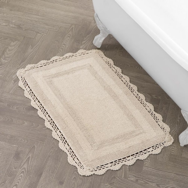 Crochet Linen 24 in. x 40 in. Solid 100% Cotton Bath Rug