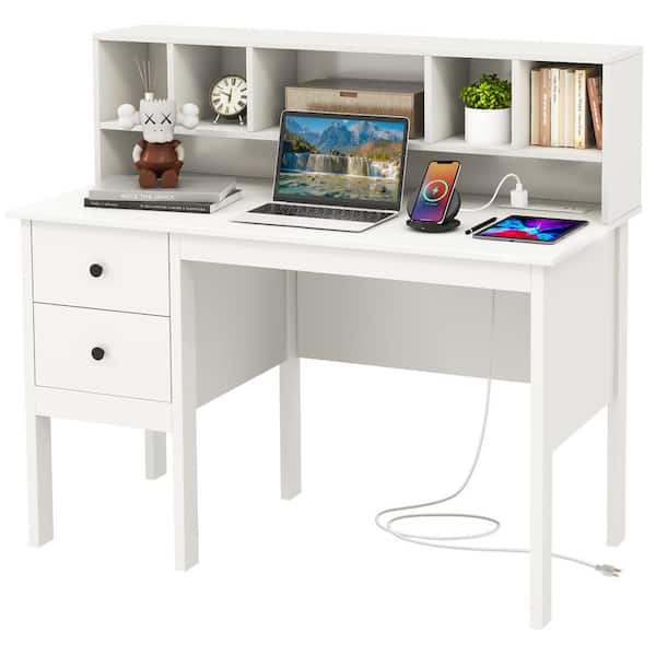 Costway 47 in. H Regular White Engineered Wood 2-Drawer Computer Desk Assemble