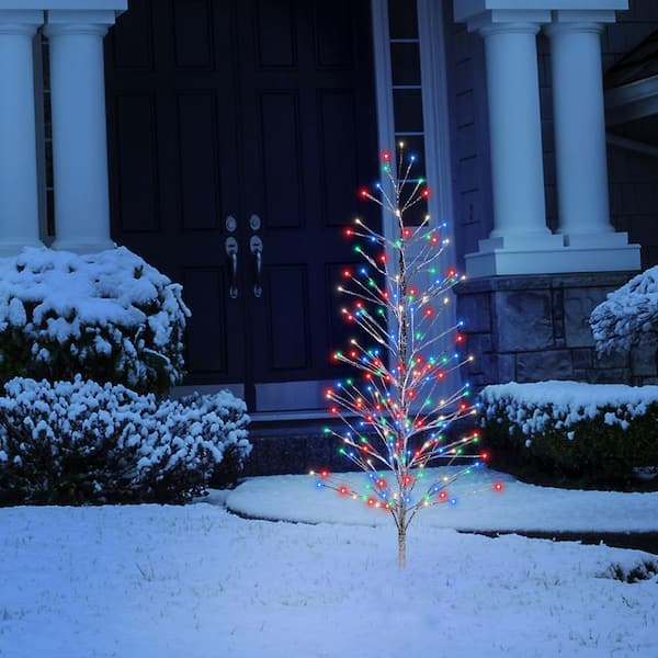 Alpine Corporation Indoor Outdoor Artificial Christmas Tree With Multi Colored Led Lights Silver Bys144mc - Christmas Tree Yard Decorations Home Depot