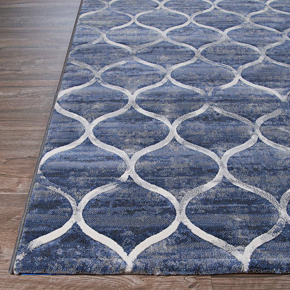 Dusk Blue Modern European 31'' x 94'' Synthetic Runner Rug