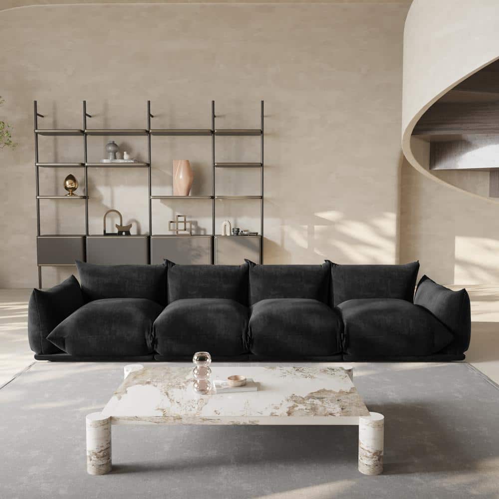 Magic Home Modern 131 in. Flared Arm 4-Piece Chenille 4 Seater Modular Minimalist Convertible Floor Couch Sectional Sofa in. Black
