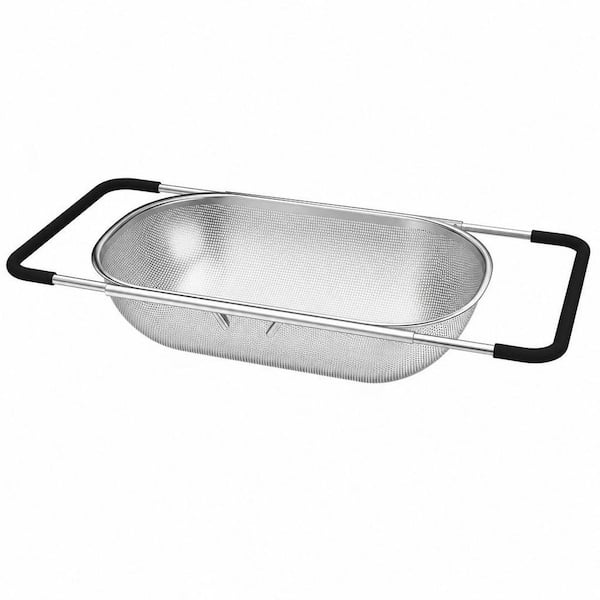 Premium Expandable Fine Mesh Stainless Steel Over Sink Colander Strainer Basket, Rubber Grip, Dishwasher Safe