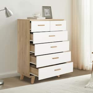 2-Drawers Solid Wood Storage Cabinet with 4 Plus in White Plus Light Wood 45.17 in. H x 31.5in. W x 15.75 in. D