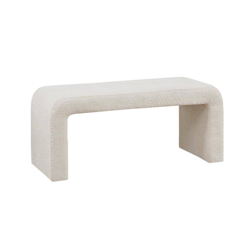 Cream Boucle Upholstered Waterfall Bench with Rounded Corners