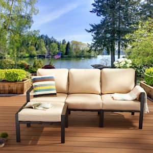 X-Back 4-Piece Metal Patio Conversation Seating Set with Beige Cushions