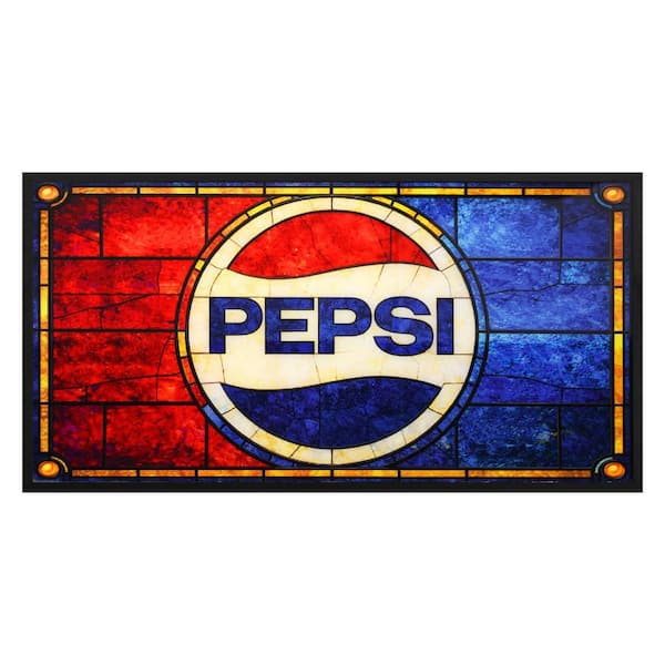 Pepsi Soda Logo Framed Vintage Theme Stained Glass Wall Sign, Glass Panel Decor 15 in. x 29 in.