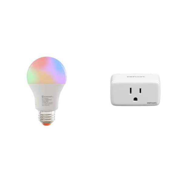 60-Watt Smart A19 Color Changing LED Bulb with Voice Control (1-Bulb) and 15 Amp Smart Plug (1-Outlet) Combo
