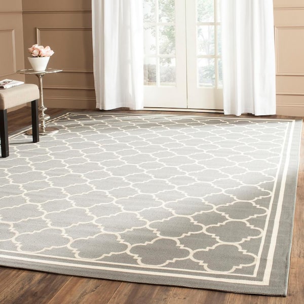 Courtyard Anthracite/Beige 9 ft. x 12 ft. Geometric Indoor/Outdoor Patio  Area Rug