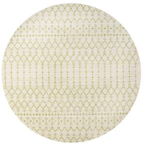 Ourika Moroccan Geometric Textured Weave Cream/Green 5 ft. Round Indoor/Outdoor Area Rug