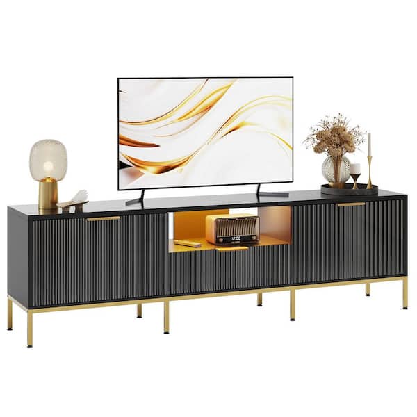 70 in. Glossy Black TV Stand FIts TV's Up to 70 in. LED Entertainment Center with Adjustable Shelve and Cabinet