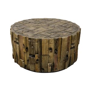 Magnesia Faux Oak Stump Cover - 18.5 in. H Outdoor Side Table Statues, Wood Stump Stool and Plant Stand for Garden, Lawn