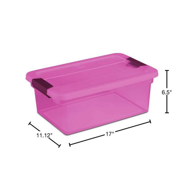 Sterilite 64 Qt. Clear Plastic Latching Box, Pink Latches with Pink Lid