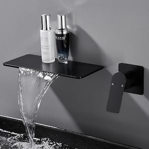 Single-Handle Rectangular Waterfall Wall Mounted Bathroom Faucet in Matte Black
