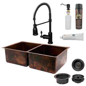 All-in-One Dual Mount Copper 33 in. 0-Hole Double Basin Kitchen Sink in Oil Rubbed Bronze