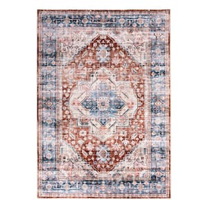 Multi 5 ft. x 7 ft. Transitional Distressed Machine Washable Area Rug
