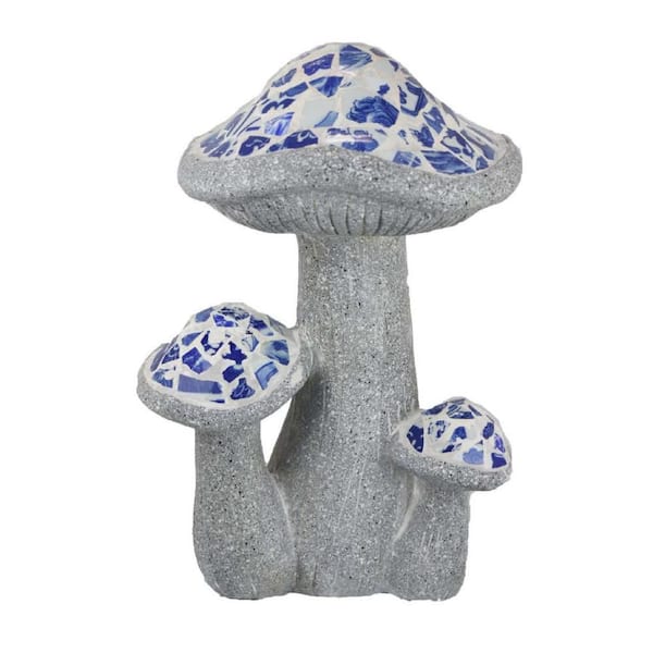 Amyra Gray Blue and White Resin Mosaic Outdoor 3-Mushroom Accent Decor