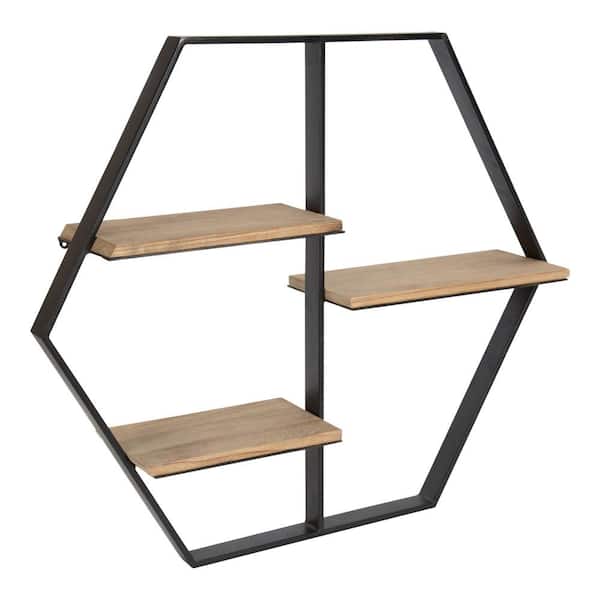 Kate and Laurel Ladd 25 in. x 22 in. x 5 in. Rustic Brown/Black Decorative Wall Shelf