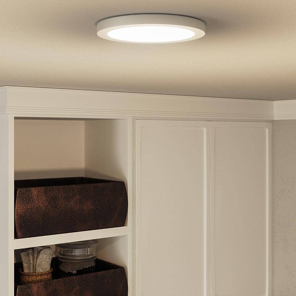 White Glass LED Flush Mount Ceiling Light with Brushed Nickel
