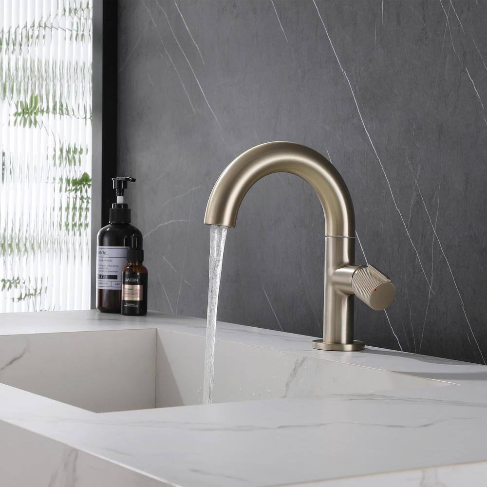 Brushed Gold Stainless Steel Single Handle Bathroom Faucet