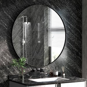 24 in. W x 24 in. H Medium Round Stainless Steel wall Mirror Bathroom Mirror Vanity Decorative Mirror in Brushed Black