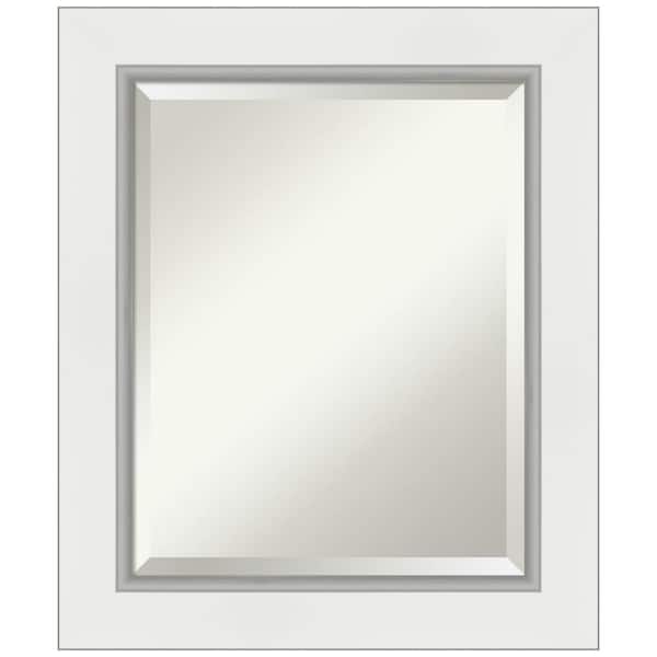 Amanti Art Medium Rectangle Satin Silver MetallicWhite Beveled Glass Modern Mirror (25.25 in. H x 21.25 in. W)