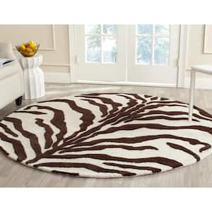 Cambridge Ivory/Brown 6 ft. x 6 ft. Round Animal Print Area Rug