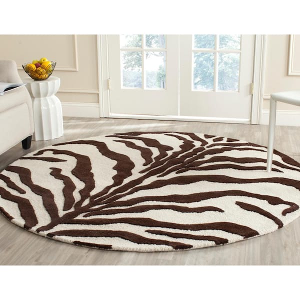 Cambridge Ivory/Brown 6 ft. x 6 ft. Round Animal Print Area Rug