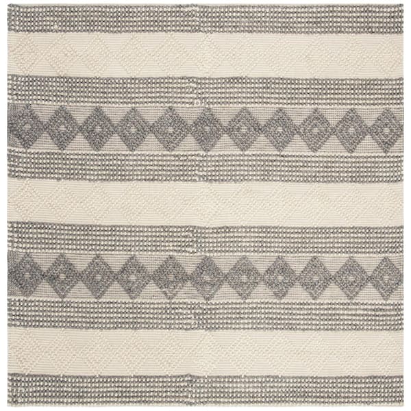 Natura 8 ft. x 8 ft. Gray/Ivory Geometric Striped Square Area Rug