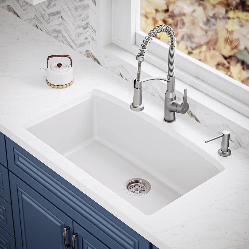 White Quartz Composite Undermount Single Bowl Kitchen Sink