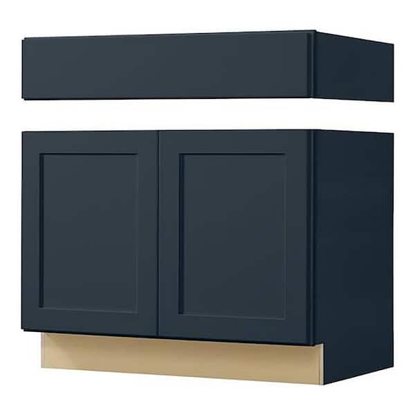 Avondale 36 in. W x 24 in. D x 34.5 in. H Ready to Assemble Plywood Shaker Sink Base Kitchen Cabinet in Ink Blue