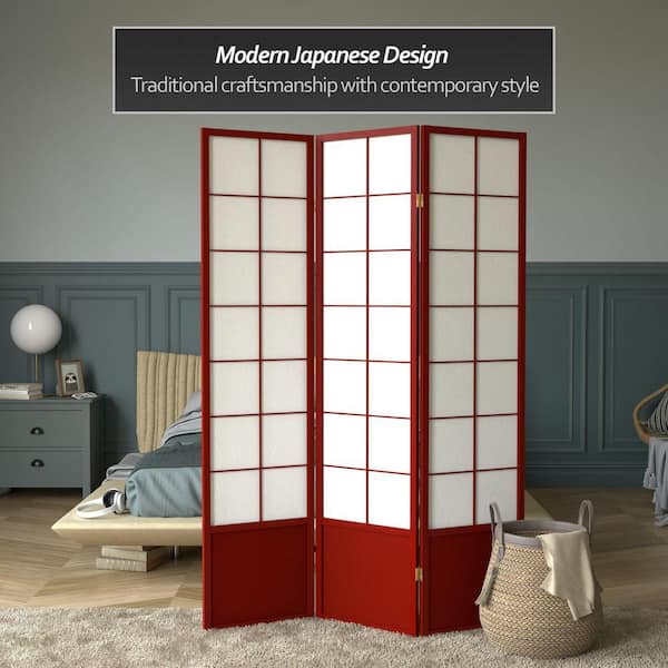 Red Lantern 6 ft. Rosewood 3-Panel Room Divider ZEN-RWD-3P - The