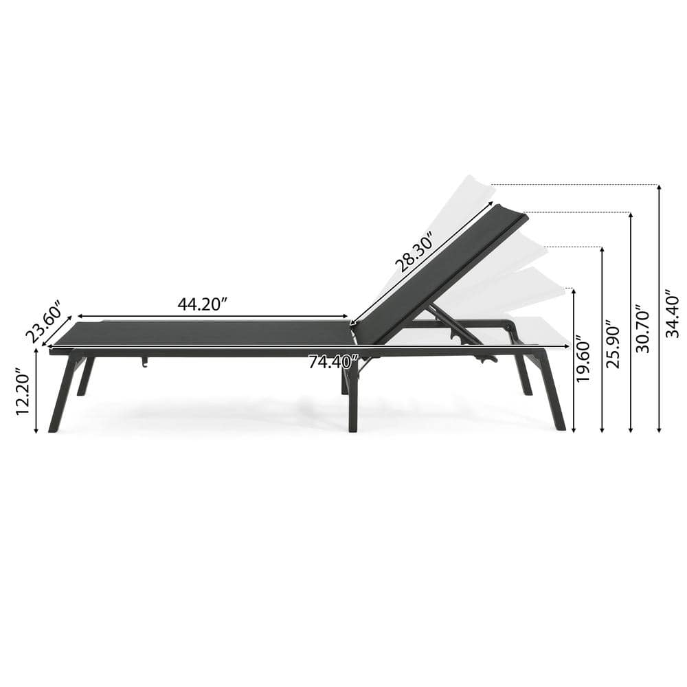 Black Aluminum Adjustable Outdoor Folding Chaise Lounge Set