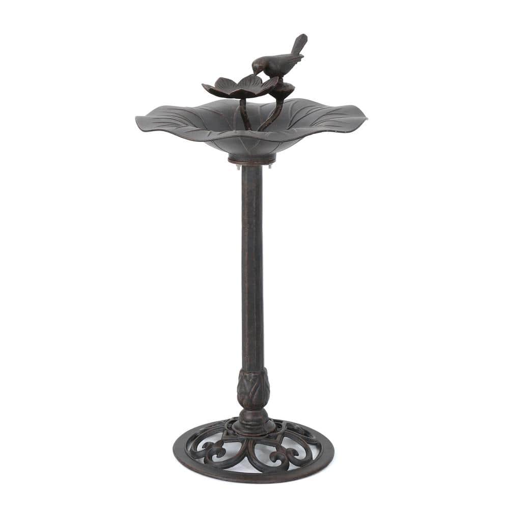 Bronze Aluminum and Iron Outdoor Bird Bath with Bird Detail