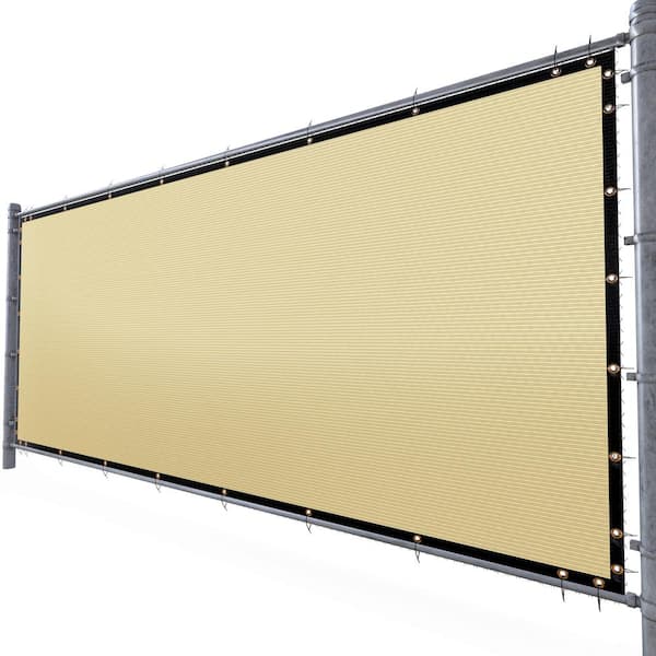 AMGO 4 ft. H x 12 ft. W Beige Fence Outdoor Privacy Screen with Black Edge Bindings and Grommets
