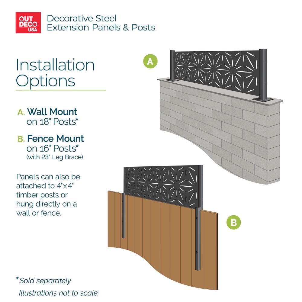 Black Galvanized Steel Decorative Privacy Panel with Star Pattern