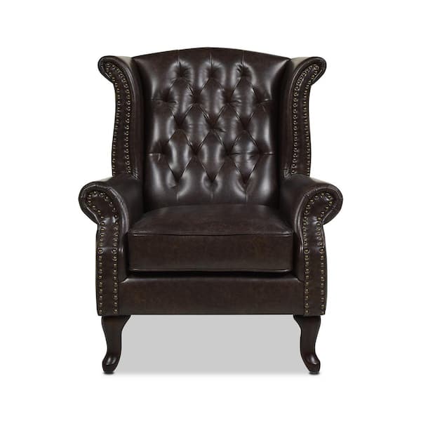 Jennifer Taylor Home Xavier Upholstered Wingback Arm Chair Vintage Brown, Faux Leather Armchair