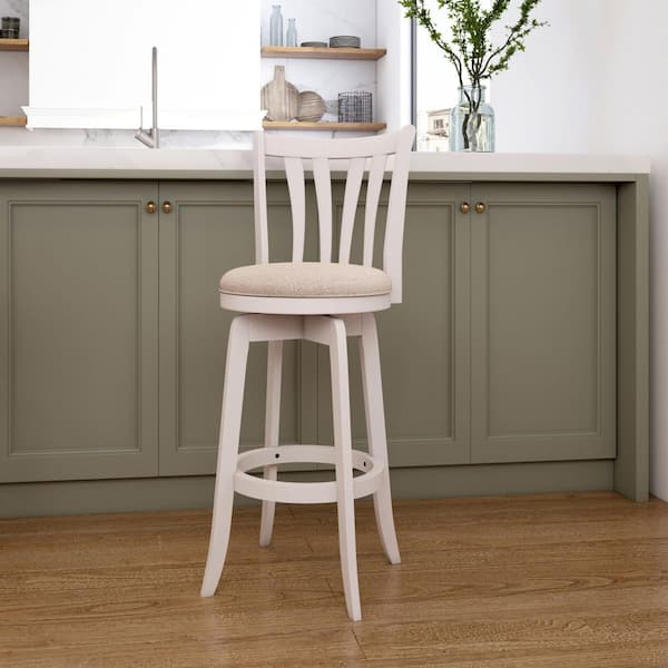 Hillsdale Furniture Savana 43.5 in. White High Back Wood 30 in. Bar Height Swivel Stool with Fabric