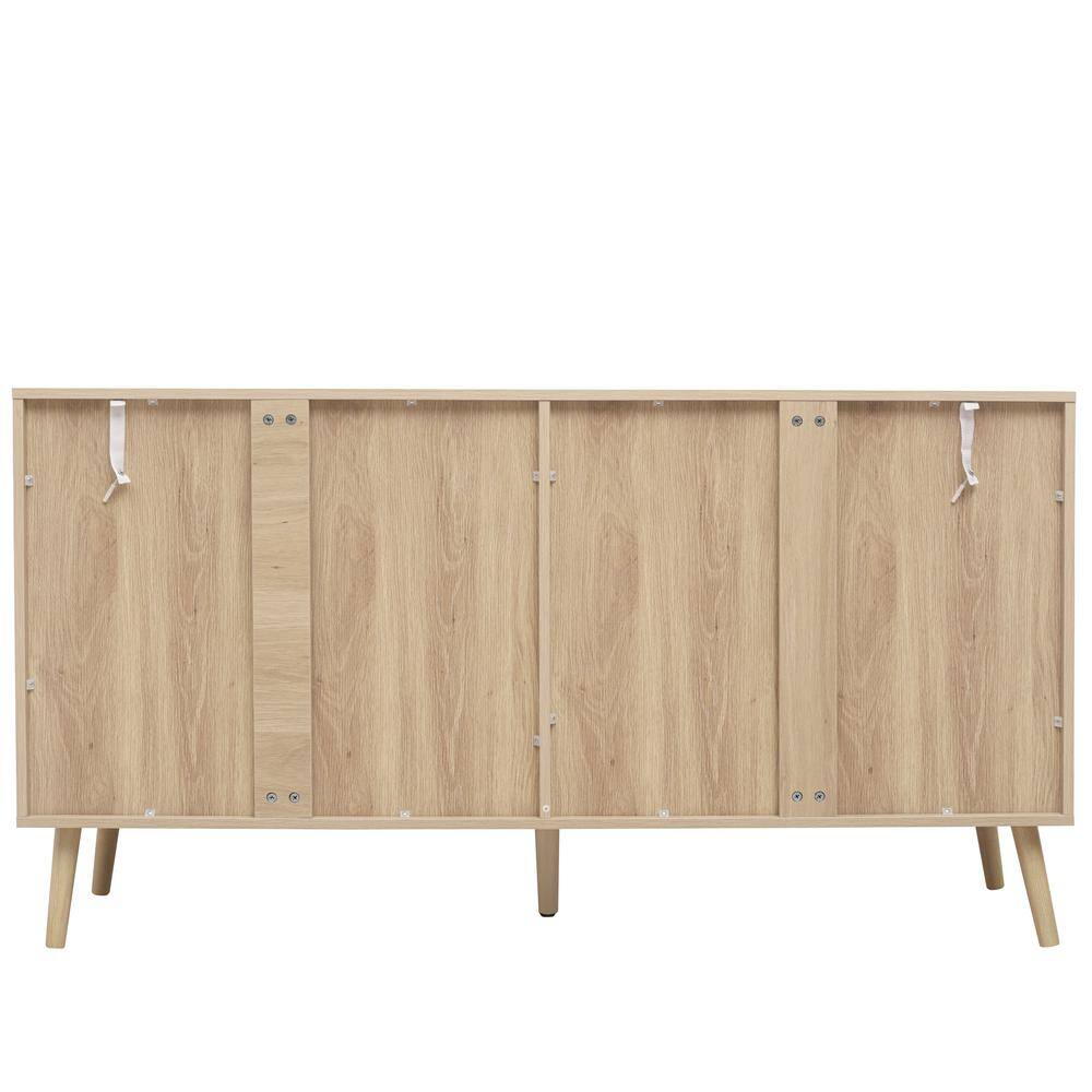 Light Brown MDF and Pine Wood 4-Door Pantry Organizer Cabinet