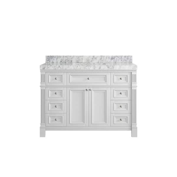 Willow Collections Paris 48 in. W x 22 in. D x 36 in. H Single Sink Bath Vanity in White with 2 in. Carrara Marble Top