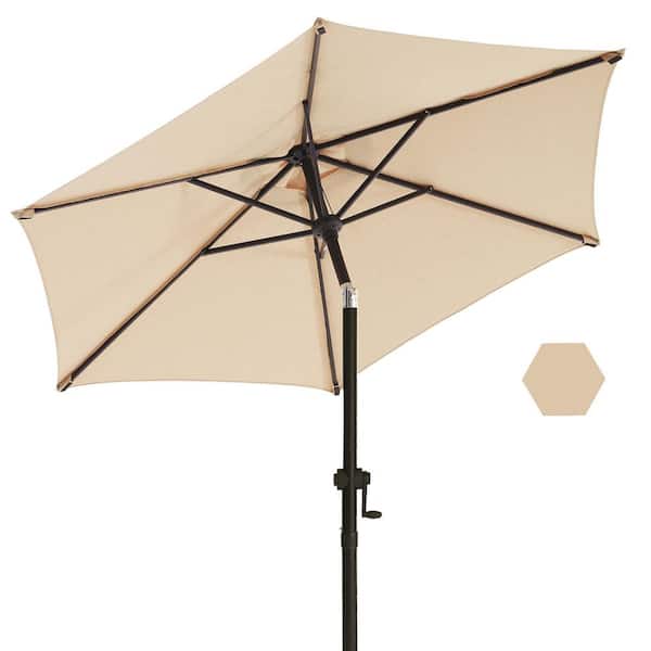 PASAMIC 7.5 ft. Market Patio Umbrella with Push Button Tilt and Crank in Beige