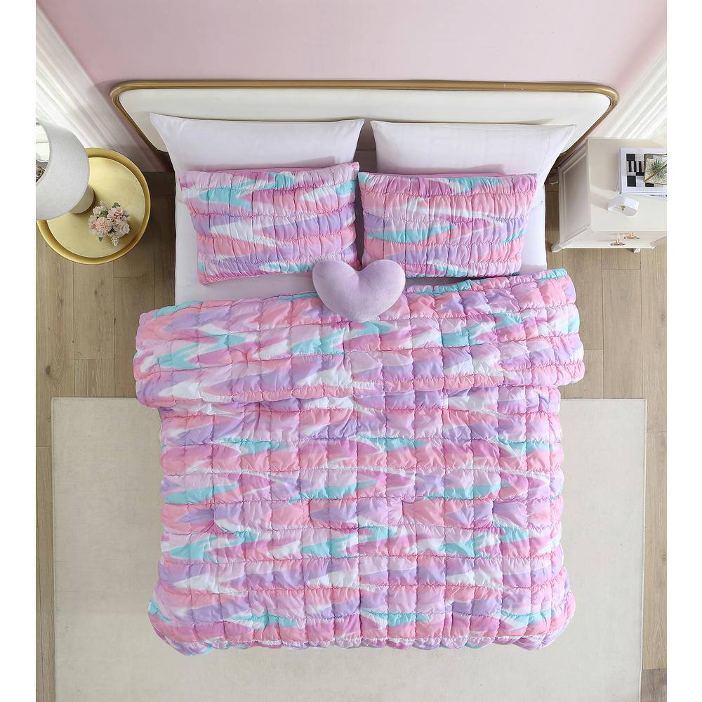 Staci Swirl Pink and Lilac Microfiber Full Comforter Set