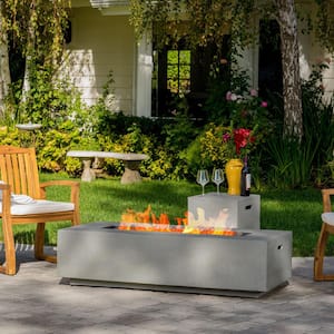 Aidan 56 in. x 15.00 in Rectangular MGO Gas Outdoor Patio Fire Pit Table in Light Grey - 50,000 BTU with Tank Holder