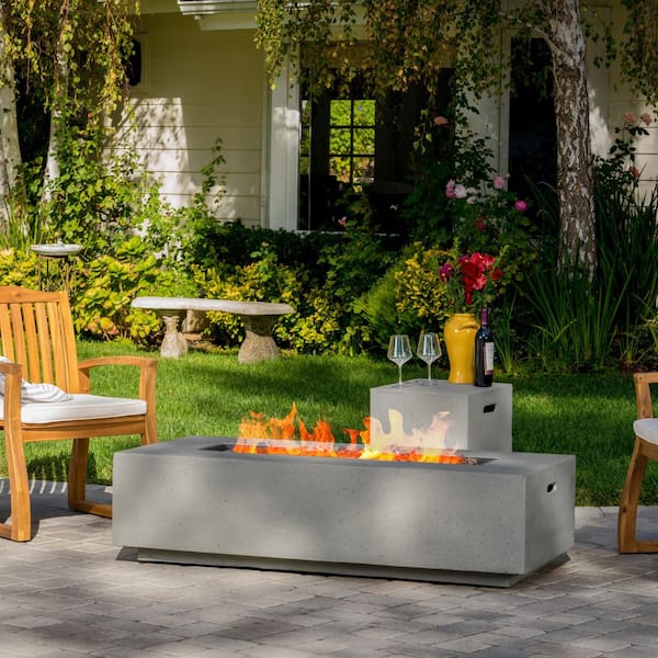 Aidan 56 in. x 15.00 in Rectangular MGO Gas Outdoor Patio Fire Pit Table in Light Grey - 50,000 BTU with Tank Holder