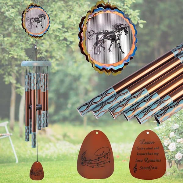 37 in. Aluminum Wind Chime for Outside with 3D Animations Horse