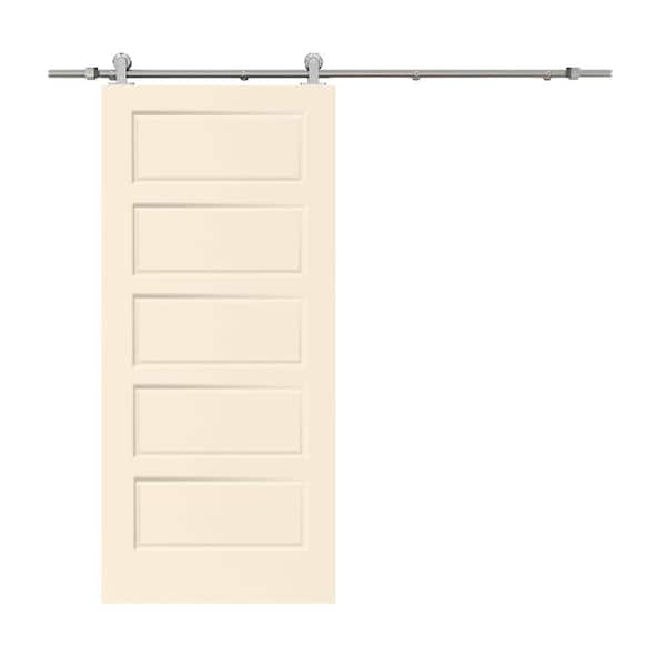 CALHOME 36 in. x 80 in. 5-Panel Beige Stained Composite MDF Interior Sliding Barn Door with Hardware Kit