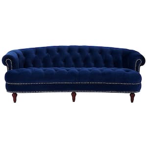 La Rosa 85 in. Navy Blue Velvet 3-Seater Chesterfield Sofa with Nailheads